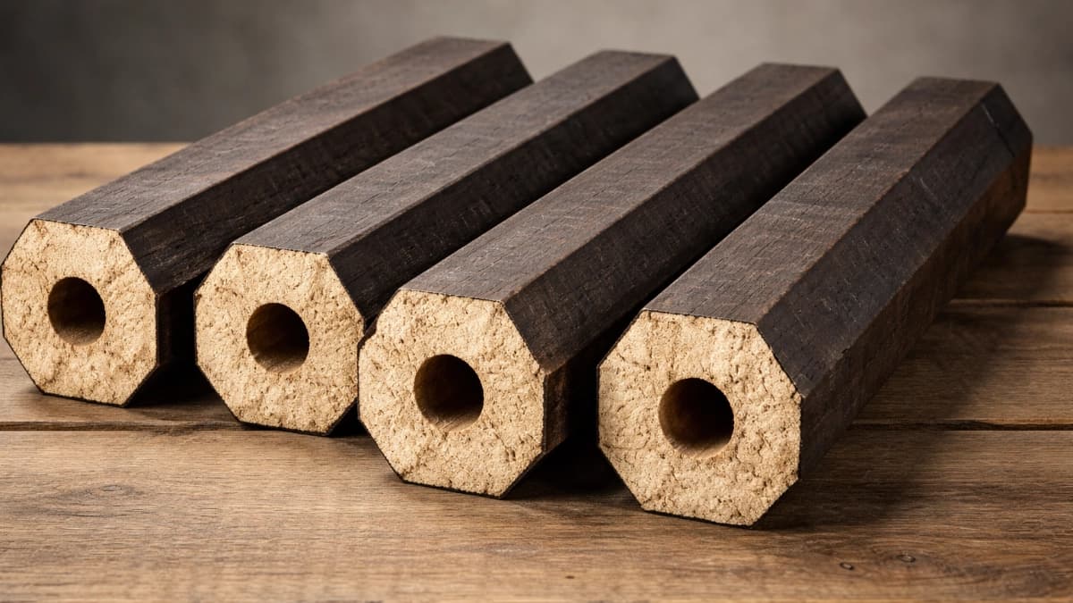 Топливный брикет Pini & Kay — шестигранная форма с продольным отверстием